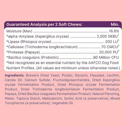 Dog Probiotics and Digestive Enzymes, 120 Delicious Chew Treats for Gut Health, Diarrhea, and Constipation - Hydrolyzes Nutrients for Better Absorption