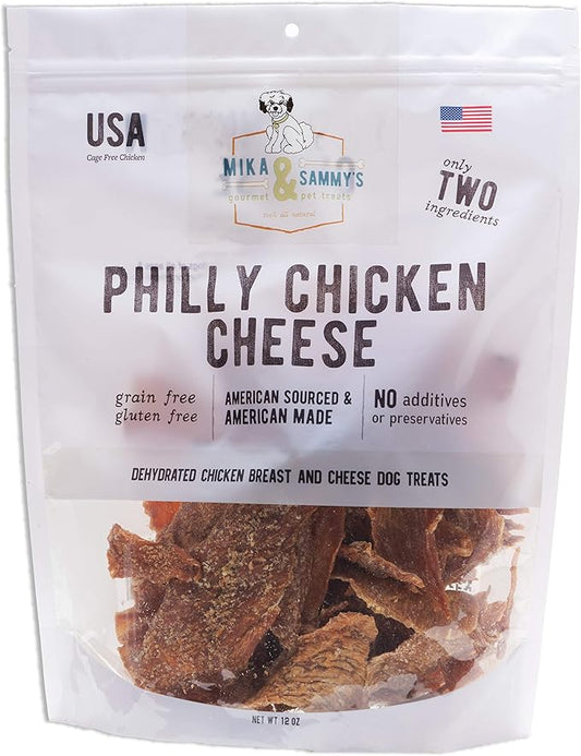 Gourmet Jerky Dog Treats - Natural Dog Treat Chicken Jerky for Dogs, Nutritious and Tasty Dog Jerky Treats Made in USA only, Cage-Free Chicken, No Additives (Mika & Sammy's Chicken Cheese 12 oz)