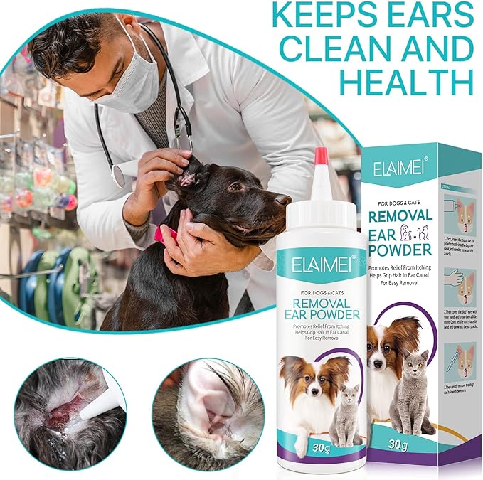 Removal Ear Powder for Pets, Dog Ear Cleaner, Removes Irritation, Itching and Infection, Reduce Ear Scratching and Head Shaking, Pets Ear Infection Treatment, Cleans & Remove Odors