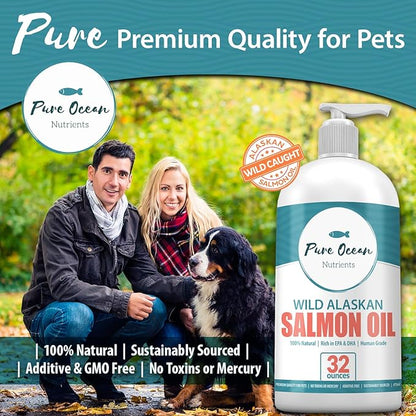 Wild Alaskan Salmon Oil for Dogs 32 Ounce; Natural Liquid Supplement with Omega 3's to Support Joint, Heart, and Immune Health Essential Fatty Acids Promote a Shiny Coat and Healthy Skin