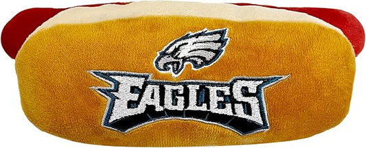 Pets First NFL Philadelphia Eagles HOT Dog Plush Dog & CAT Squeak Toy - Cutest HOT-Dog Snack Plush Toy for Dogs & Cats with Inner Squeaker & Beautiful Football Team Name/Logo 8 x 5 x 3 Inches