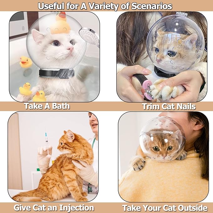 Cat Muzzle Cat Helmet Cat Transparent Muzzle XL Size, Breathable Cat Hood, Adjustable Kitten Astronaut Helmet Prevent from Cats Biting Chewing Grooming, Cat Ball Mask for Aggressive Cat