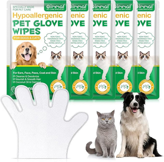 Dog Cleaning Wipes Gloves, Cleaning & Deodorizing Pet Oral Wipes for Cat Cleansing Teeth Glove Wipes - Reduces Plaque and Freshens Breath, Also Used for Cleansing Paws, Eyes, Ears, Butt, Chin - 6PCs