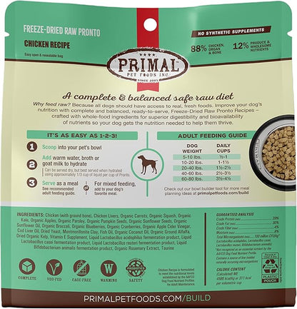 Primal Freeze Dried Dog Food Pronto, Chicken; Scoop & Serve, Complete & Balanced Meal; Also Use As Topper or Treat; Premium, Healthy, Grain Free, High Protein Raw Dog Food (16 oz, 2-pack)