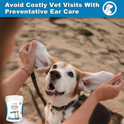 Ear Finger Wipes，Pet Ear Cleaner Finger Wipes for Dogs and Cats，Remove ear Wax and Dirt，Stop Smelly & Itchy Ears, Non-Irritating - Hypoallergenic (60 count, Mint Scent)