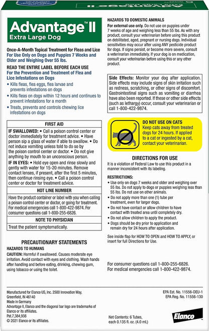Advantage II XL Dog Vet-Recommended Flea Treatment & Prevention | Dogs Over 55 lbs. | 6-Month Supply