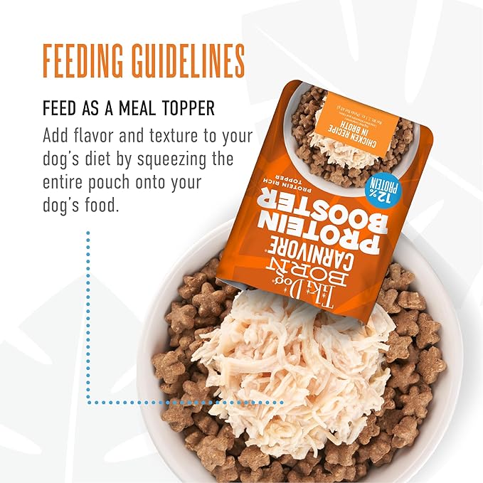 Tiki Dog Born Carnivore Protein Booster Dog Food Topper, Chicken Recipe in Broth, 2.1 oz. Pouch (12 Count)