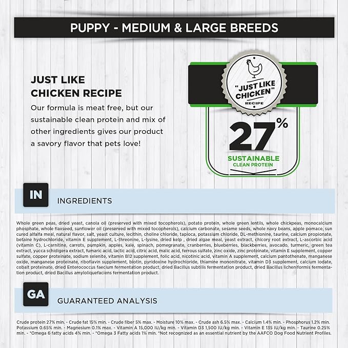Nature's HUG Medium and Large Breed Puppy Dry Food, 20 lb., Natural Non-GMO, Grain Free, and Hypoallergenic, High Protein with Probiotics and Prebiotics, Supports Puppies 2-14 Months