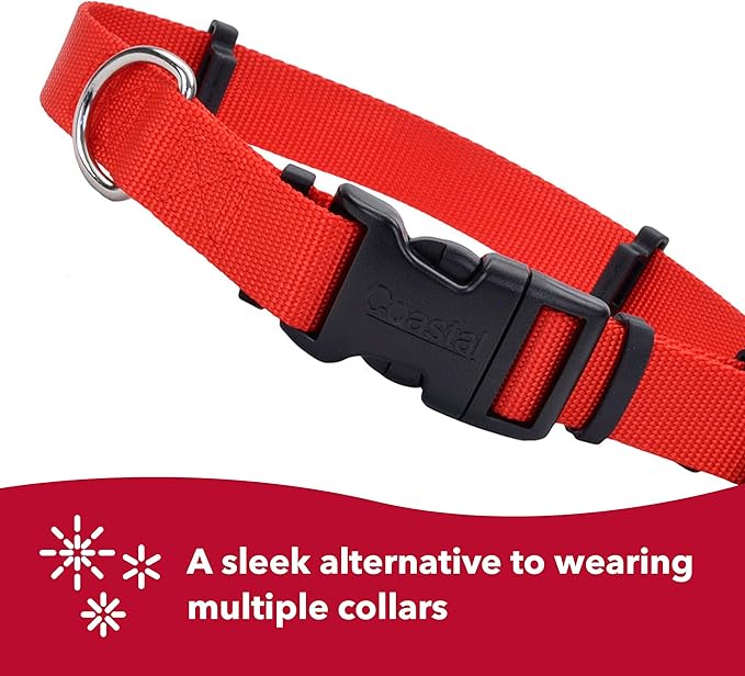 Coastal Pet SecureAway Flea Collar Protectors - Comfortable Dog Collar Accessory - Protective Flea Collar for Dogs - Adjustable Dog & Puppy Flea Collar Protection - Red, 1" x 14-20"