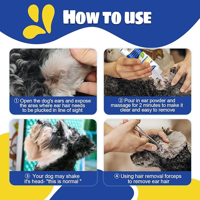 Upgraded Dog Ear Powder,Dog Ear Infection Treatment with 5.5inch Ear Hair Removal Tool,Effectively Removes Buildup and Ear Odor, Soothes Itchy
