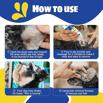 Upgraded Dog Ear Powder,Dog Ear Infection Treatment with 5.5inch Ear Hair Removal Tool,Effectively Removes Buildup and Ear Odor, Soothes Itchy