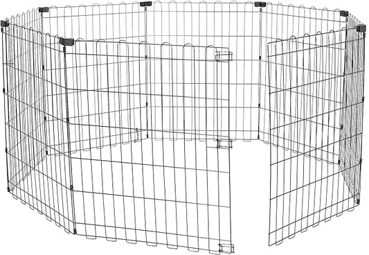Amazon Basics Foldable Octagonal Metal Exercise Pet Play Pen for Dogs, Fence Pen, No Door, Small, 60 x 60 x 30 Inches, black
