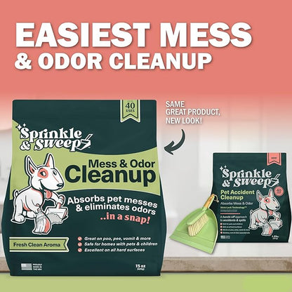Sprinkle & Sweep Pet Accident Cleanup for All Hard Surface - Non Toxic Quick Pet Mess Cleaner & Odor Remover for Urine, Poop, Vomit, Diarrhea & Potty Training 1 Pack (15oz)