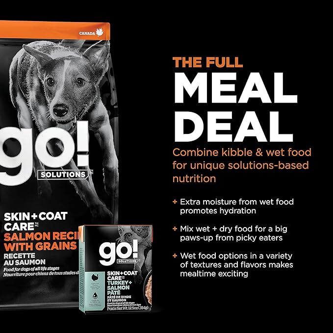 GO! SOLUTIONS Skin + Coat Care - Dry Dog Food, 22 lb - Salmon Recipe with Grains for All Life Stages - Complete + Balanced Nutrition for Dogs