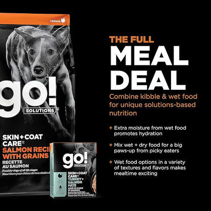 GO! SOLUTIONS Skin + Coat Care - Dry Dog Food, 22 lb - Salmon Recipe with Grains for All Life Stages - Complete + Balanced Nutrition for Dogs