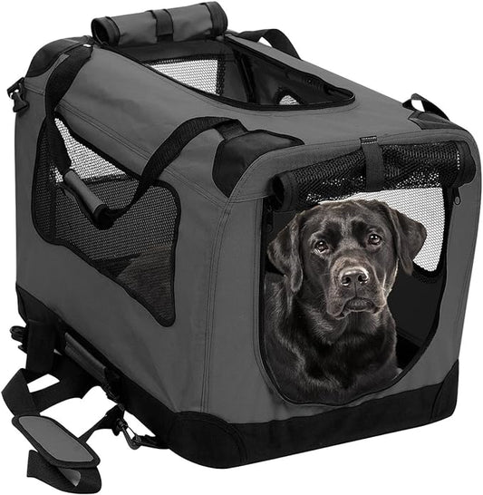 2PET Foldable Dog Crate - Soft, Easy to Fold & Carry Dog Crate for Indoor & Outdoor Use - Comfy Dog Home & Dog Travel Crate - Strong Steel Frame, Washable Fabric Cover - Extra Large, Grizzle Grey