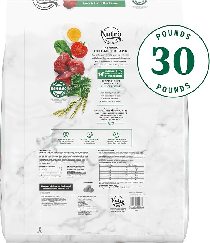 NUTRO NATURAL CHOICE Adult Dry Dog Food, Lamb & Brown Rice Recipe Dog Kibble, 30 lb. Bag