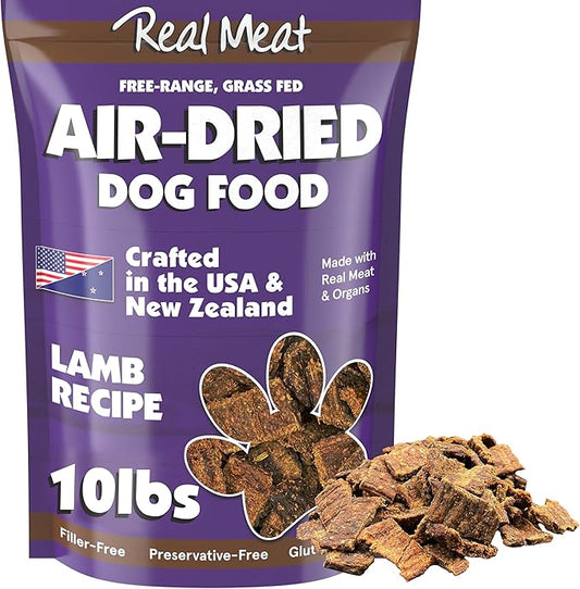 Real Meat Air Dried Dog Food w/ Real Lamb - 10lb Bag of USA-Crafted Grain-Free Real Meat Dog Food Sourced from Hormone-Free, Free-Range, Grass-Fed Lamb - Digestible, All Natural, High Protein Lamb