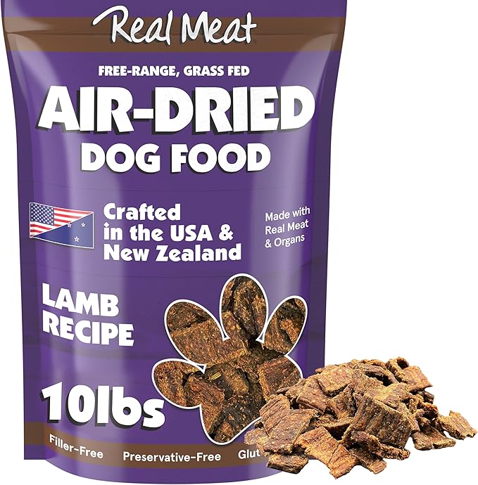 Real Meat Air Dried Dog Food w/ Real Lamb - 10lb Bag of USA-Crafted Grain-Free Real Meat Dog Food Sourced from Hormone-Free, Free-Range, Grass-Fed Lamb - Digestible, All Natural, High Protein Lamb