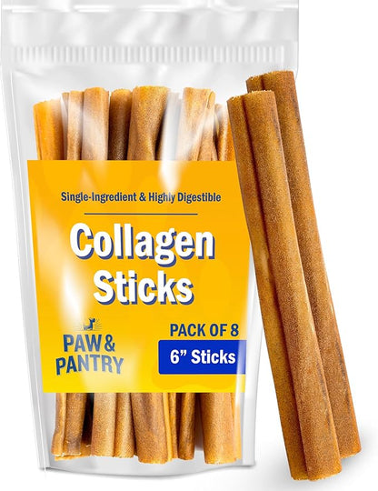 Paw & Pantry 6" Beef Collagen Sticks for Dogs (8 Pk) - Rawhide Free All Natural Collagen Chews for Dogs - Long Lasting Dog Collagen Sticks - Dog Treats Promote Hip, Joint, Skin, Coat, & Dental Health