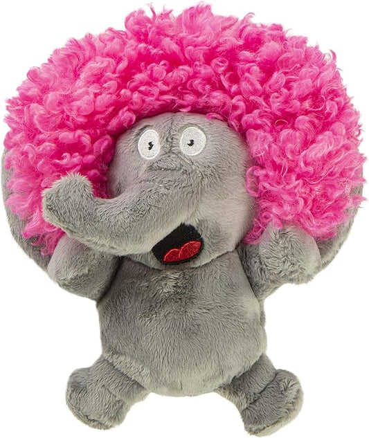 goDog Crazy Hairs Elephant Silent Squeak Plush Dog Toy, Chew Guard Technology - Gray, Large
