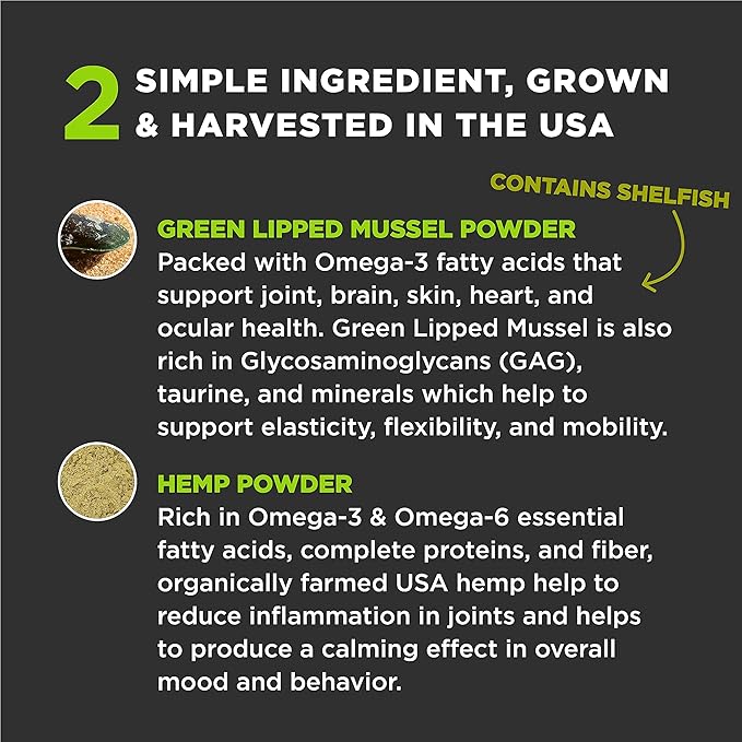 Super Snouts Hemp & Joint Chew for Dogs & Cats, 30 Chews (Up to 60 servings) – Made in USA Hip & Joint Supplement with Green Lipped Mussels, Hemp Helps Calms Joint Inflammation & Relief Joint Pain