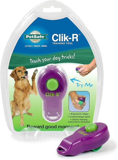 PetSafe Clik-R Dog Training Clicker - Positive Behavior Reinforcer for Pets - All Ages, Puppy and Adult Dogs - Use to Reward and Train - Training Guide Included - Purple