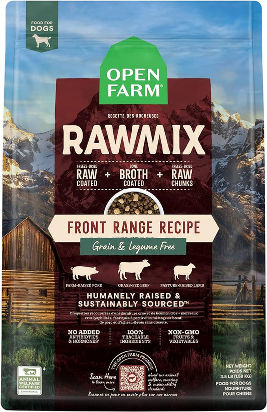 Open Farm RawMix Grain-Free Front Range Recipe for Dogs, includes Kibble, Bone Broth, and Freeze Dried Raw, Inspired by The Wild, Humanely Raised Protein and Non-GMO Fruits and Veggies, 3.5 lb