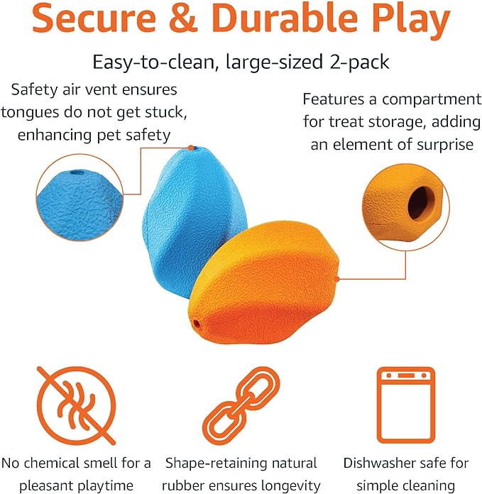 Amazon Basics Dog Treat Dispensing Enrichment Chew Toy, 2-Pack, Large, Multi color