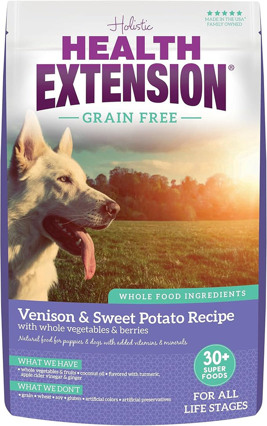 Health Extension Dry Dog Food, Natural Food with added Vitamins & Minerals, Suitable for All Puppies, Grain Free, Venison & Sweet Potato Recipe with Whole Vegetable & Berries (23.5 Pound)