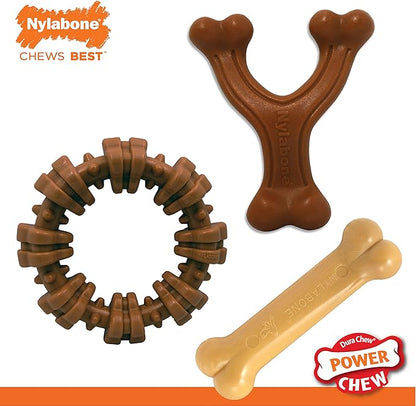 Nylabone Power Chew Toys Customer Favorites Bundle - Dog Toys for Aggressive Chewers, Indestructible Dog Toys for Small Dogs in 3 Shapes and Flavors - Flavor Medley, Small/Regular (3 Count)