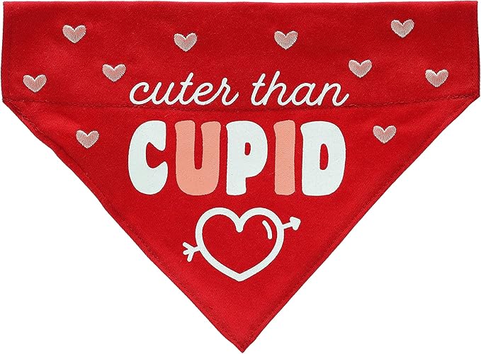 Pearhead Holiday Pet Bandana, Valentine's Day Outfit for Pets, Slide-On Bandana, Dog or Cat Apparel Accessory, Cuter Than Cupid, Small/Medium, S/M