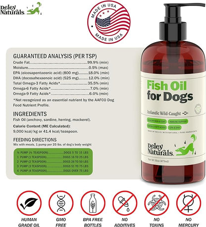 Wild Caught Fish Oil for Dogs - 16oz - Omega 3-6-9, GMO Free - Reduces Shedding, Supports Skin, Coat, Joints, Heart, Brain, Immune System - Highest EPA & DHA Potency - Only Ingredient is Fish