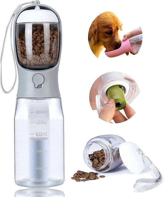 Dog Water Bottle with Food Container, Portable Pet Dog Water Dispenser for Outdoor Walking,Hiking,Travel,Puppy Essentials,Puppy Supplies,Replaceable Waste Bags