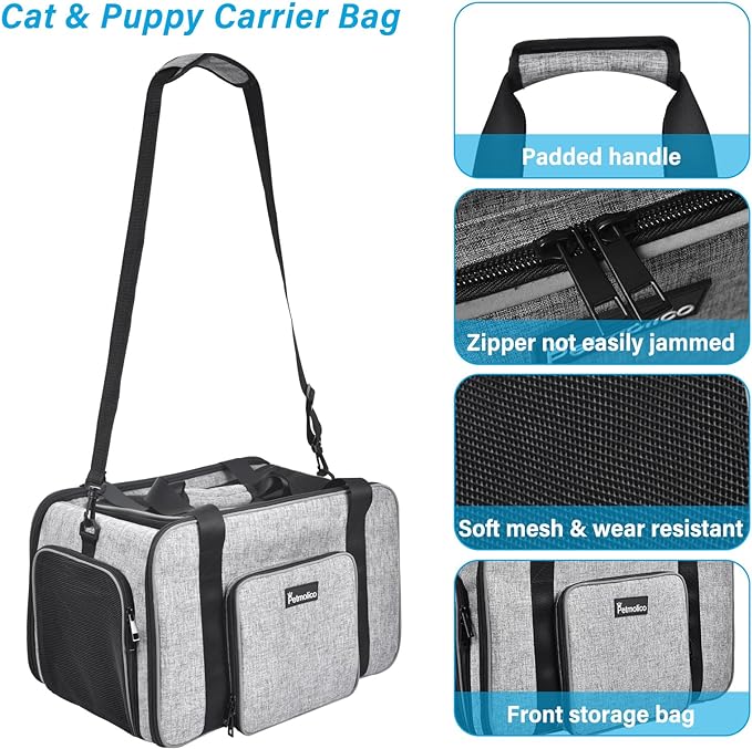 Cat Carrier Soft-Sided Pet Carrier for Small Medium Cats Puppies 16LBs - Airline Approved Pet Travel Carrier 3 Open Doors (Grey-X863)…