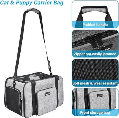 Cat Carrier Soft-Sided Pet Carrier for Small Medium Cats Puppies 16LBs - Airline Approved Pet Travel Carrier 3 Open Doors (Grey-X863)…