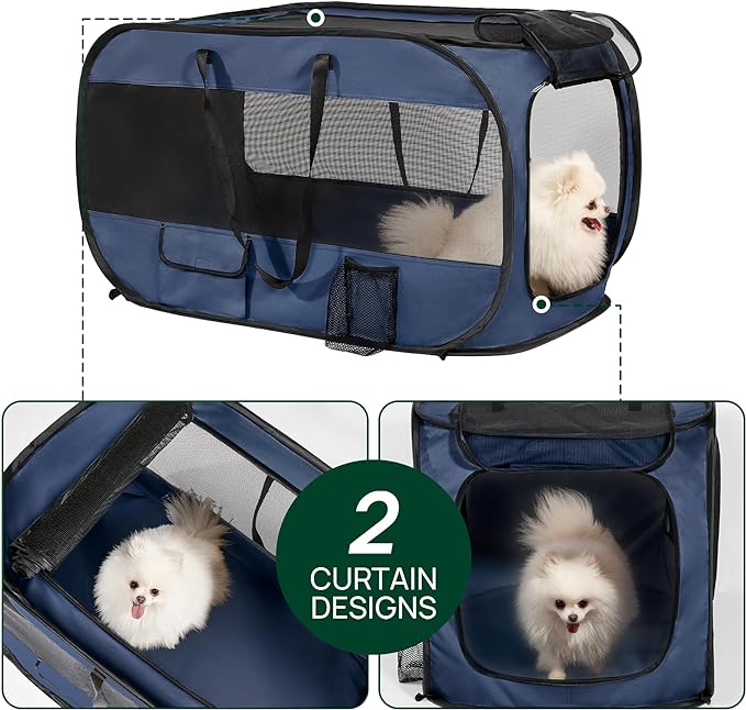 Love's cabin 36in Portable Upgrade Large Dog Bed - Pop Up Dog Kennel, Indoor Outdoor Crate for Pets, Portable Car Seat Kennel, Cat Bed Collection, Navy