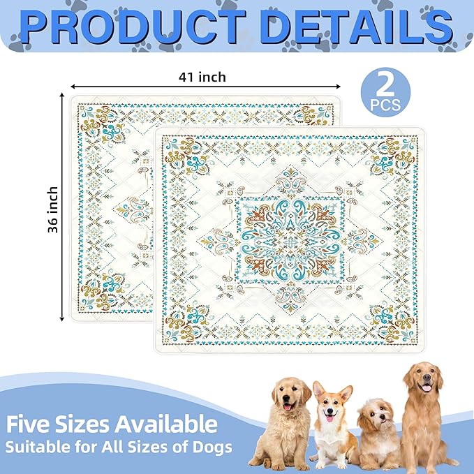 Washable Pee Pads for Dogs- 2 Packs Super Absorbent Reusable Puppy Pads 100% Waterproof Dog Pee Pads Washable Puppy Pads Non-Slip Whelping Pads Leakproof Urine Dog Training Pads 36''x41''