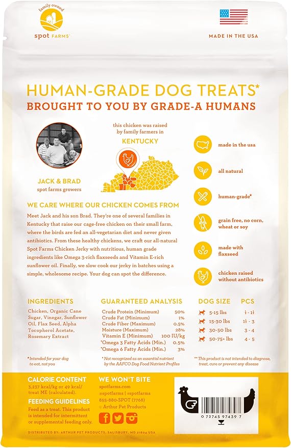 Spot Farms All Natural Human Grade Dog Treats, Chicken Jerky With Flaxseed And Vitamin E, 12.5 Ounce