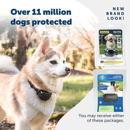 PetSafe Stay & Play Wireless Pet Fence with Replaceable Battery Collar – for Dogs & Cats Over 5 lb – Waterproof Receiver Collar Tone & Static Correction – from Parent Company of INVISIBLE FENCE Brand
