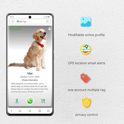 QR Code Cat Tag, Modifiable Pet Online Profile, Multiple Emergency Contact, Scannable QR Code, Instant Location Email alert, Collar Accessories (Medium to Large Breeds - 1.25", White)