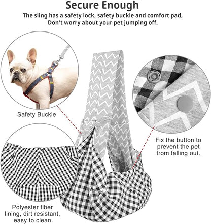 CUBY Dog and Cat Sling Carrier - Hands Free Reversible Pet Papoose Bag - Soft Pouch and Tote Design - Suitable for Puppy, Small Dogs Cats Outdoor (Stripe grey, Unadjustable strap)