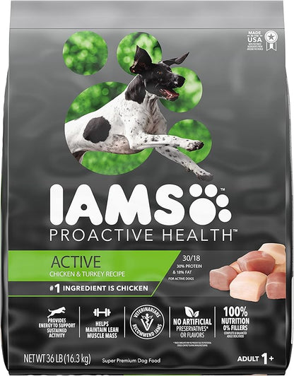 IAMS Proactive Health Adult Active Dry Dog Food with Chicken and Turkey, 36 lb. Bag