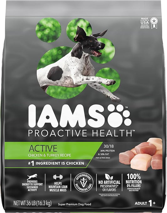 IAMS Proactive Health Adult Active Dry Dog Food with Chicken and Turkey, 36 lb. Bag