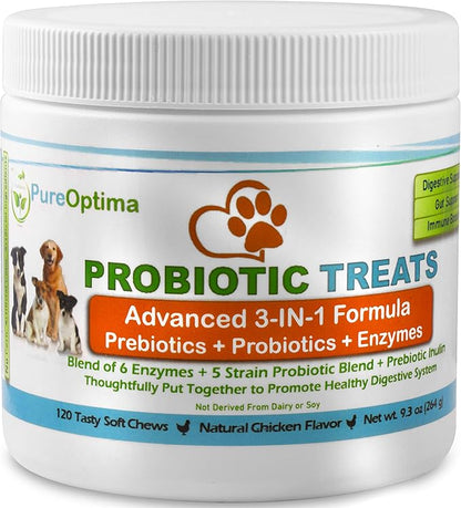 Probiotics Chews for Dogs, Digestive Enzymes + Prebiotics Improves Digestion, Diarrhea, Constipation, Gas, Bad breath, Leaky gut, Allergy Immunity Daily Supplement 120 Counts