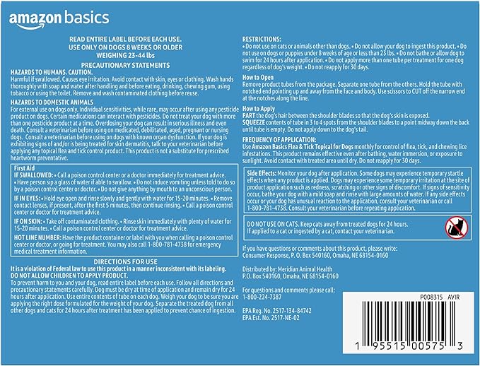 Amazon Basics Flea and Tick Topical Treatment for Medium Dogs (23-44 lbs), 3 Count (Previously Solimo)