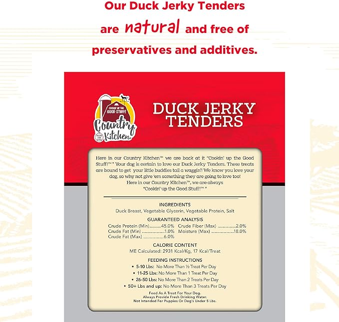Country Kitchen Duck Jerky Tender Dog Treats, High Protein, Low Fat, No Artificial Colors, 16 oz