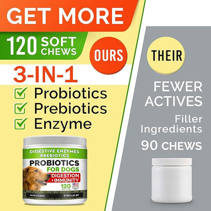 STRELLALAB Probiotic Treats for Finicky Eater Dogs - Digestive Enzymes + Prebiotics - Chewable Fiber Supplement - Chicken - 120ct