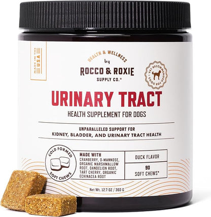 Rocco and Roxie Dog UTI Treatment, Cranberry Supplement for Dogs, Bladder Control, Urinary Tract Support with D-Mannose and Tart Cherry, Incontinence Health Supplements, Dog Treat Soft Chews 90 ct