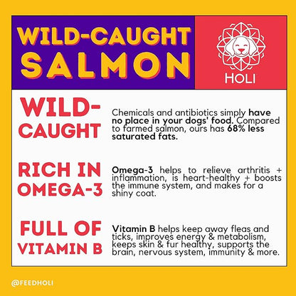 HOLI Freeze Dried Salmon Dog Food Topper - with Omega 3 & 6 - Single Ingredient, Human-Grade Wild Caught Salmon - Dog Food Flavor Enhancer for Picky Dogs – 100% All Natural - 3oz
